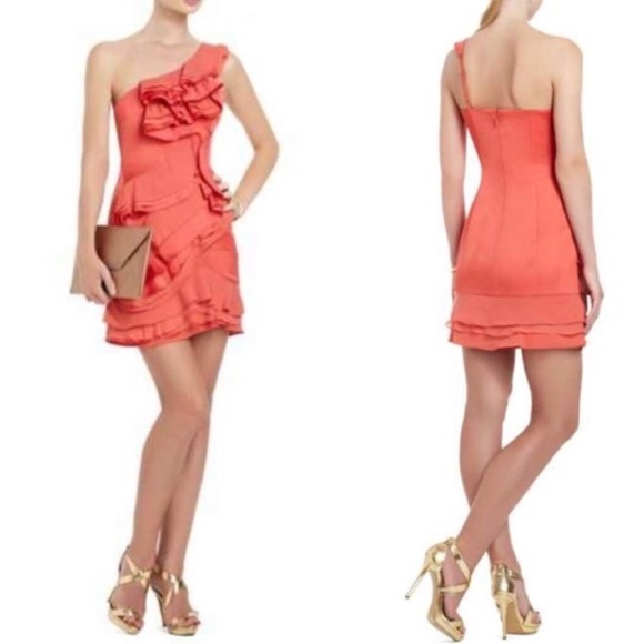 BCBGMaxAzria Dresses & Skirts - Bcbg Maxazria coral single shoulder ruffle Dress